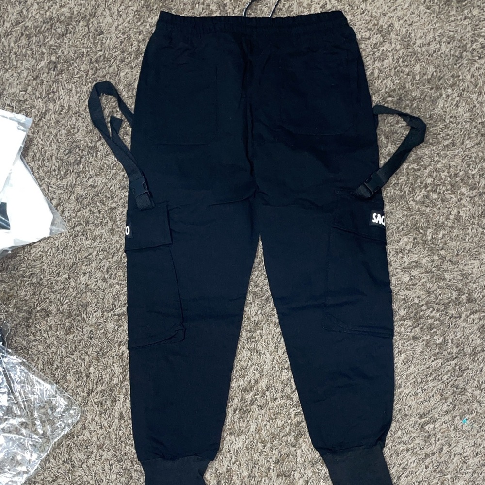 Sacai Black Cargo Joggers with Strap Accents - Picture 2 of 3